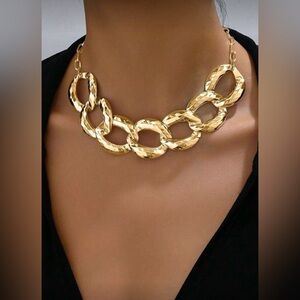 Gold Tone Chunky Statement Necklace